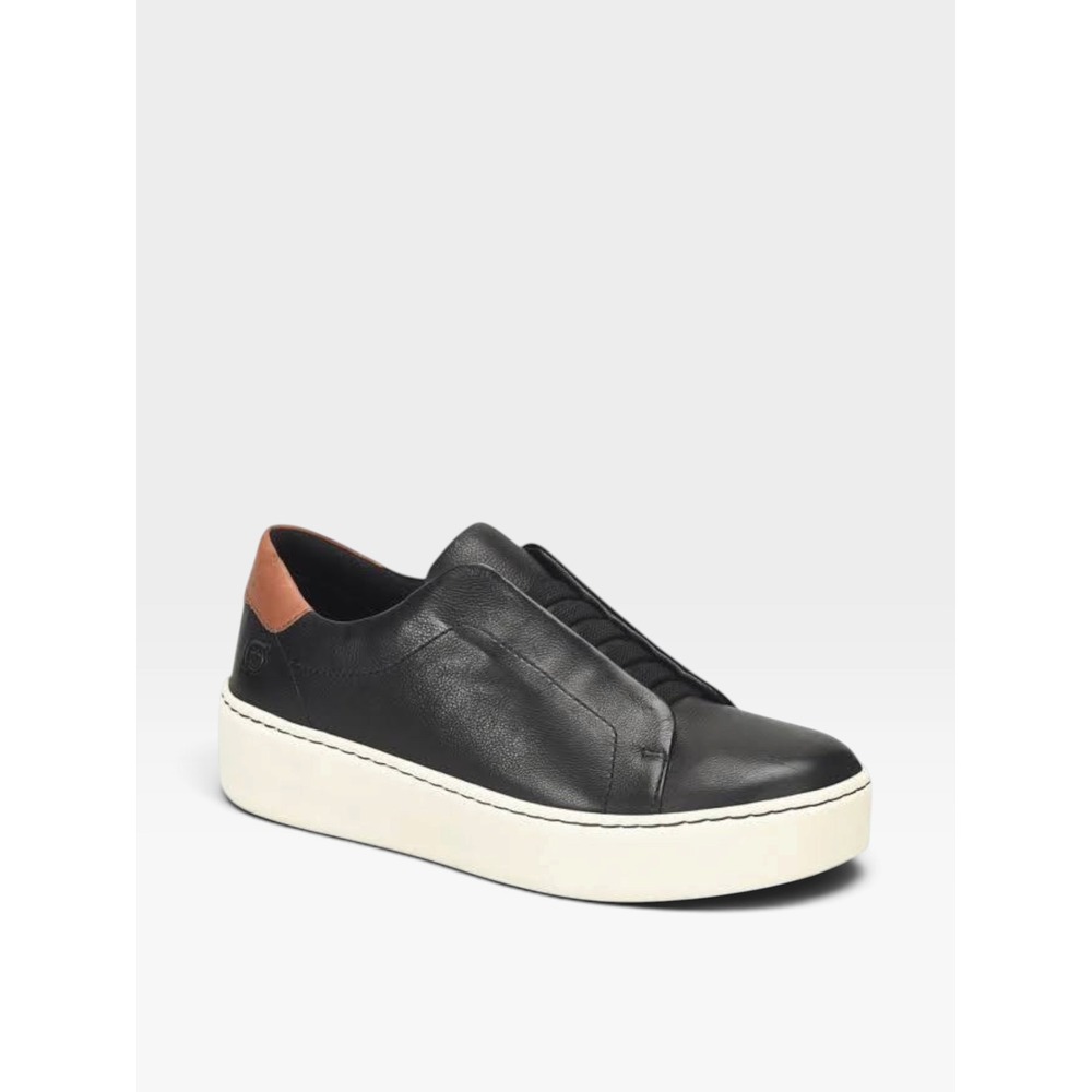 Born Sophia Womens Black Leather Slip On Platform Sneakers Comfort Luxury
